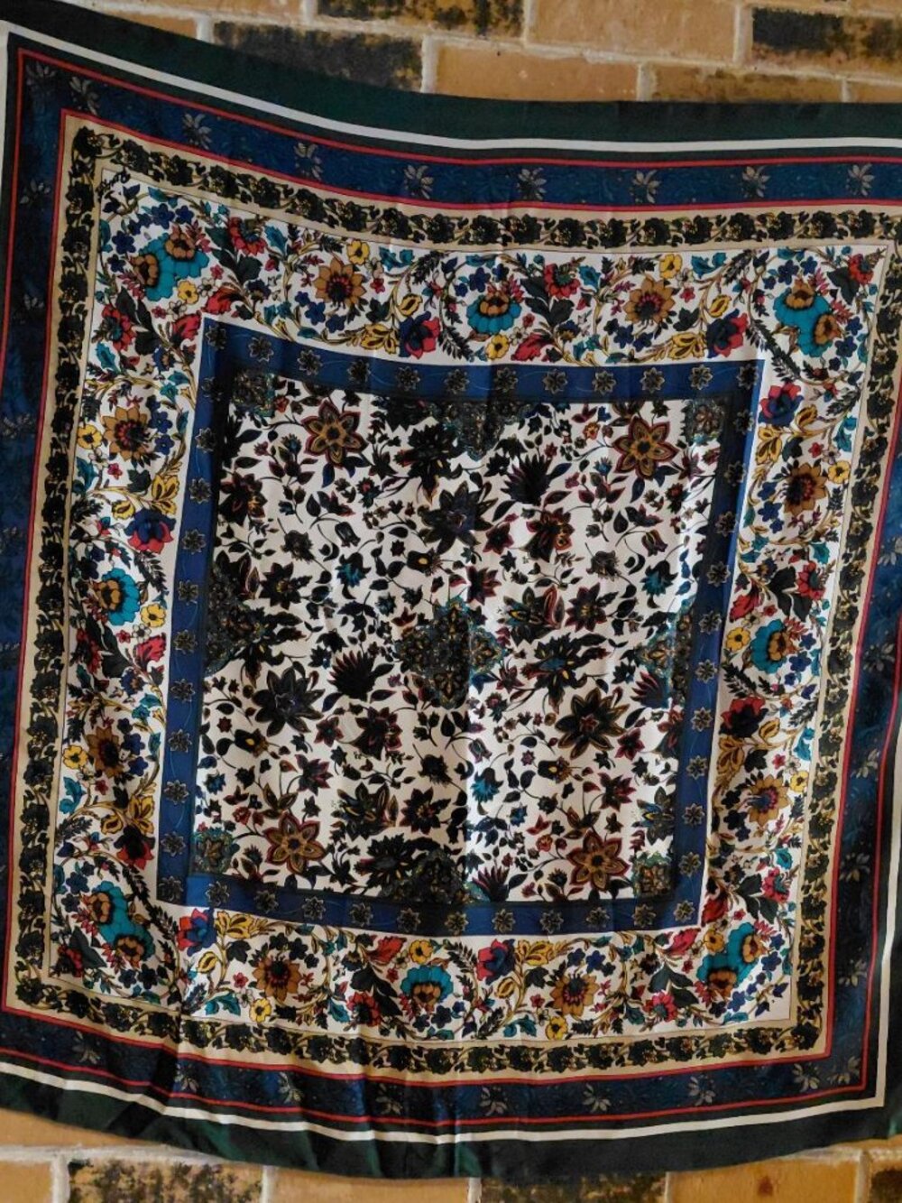 Vintage Floral 100% Silk 42" Square Scarf/Shawl